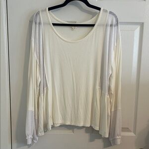 POL Ivory White Textured Slub Flare Sleeve Top Ribbed Oversized Sz Medium